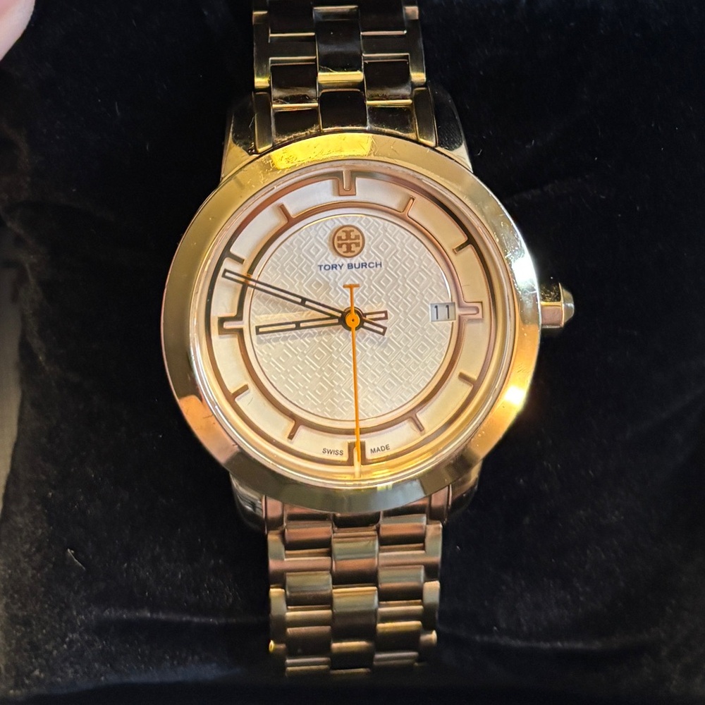 Tory Burch gold/ivory stainless steel Swiss made wrist watch TRB1003